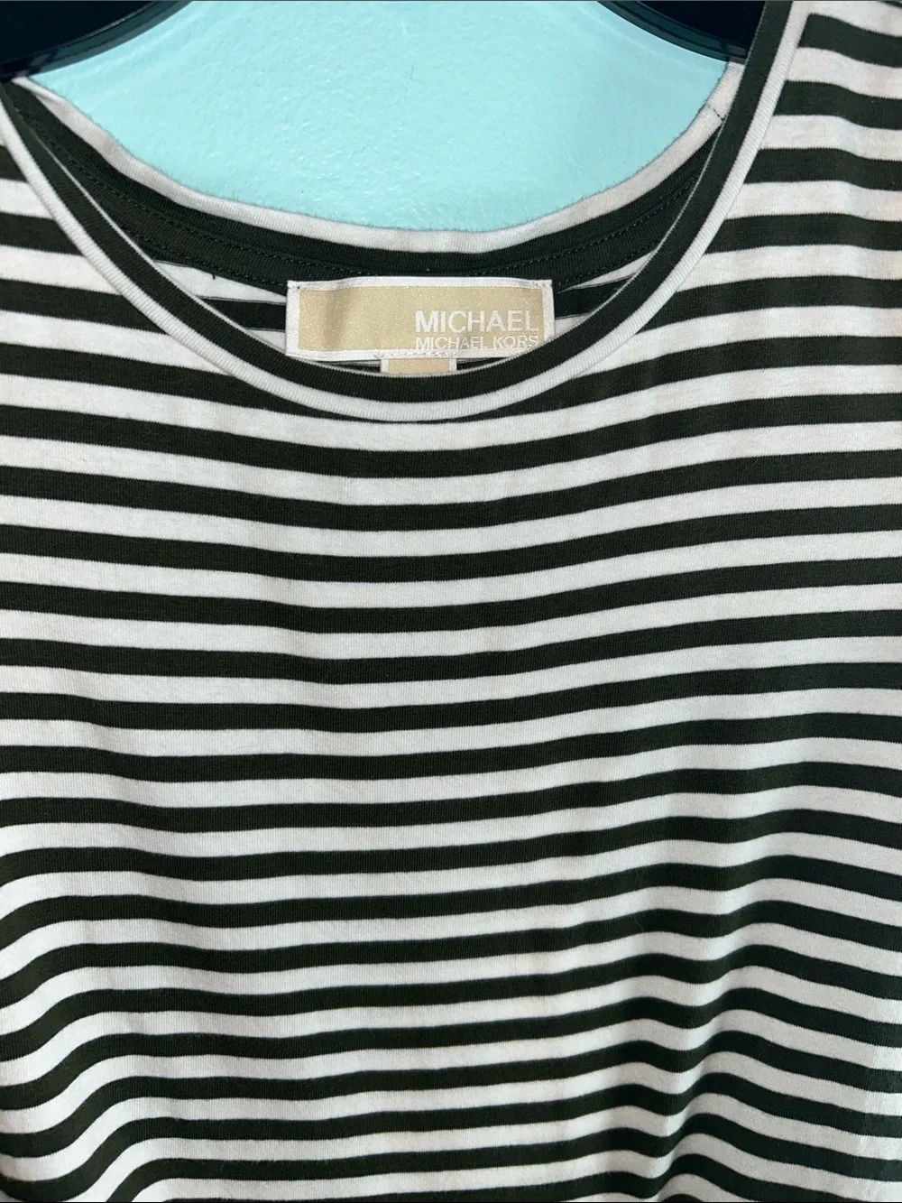 Michael Kors Black and White Striped Cold-Shoulder Dress